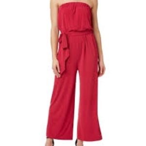 strapless jumpsuit cerise